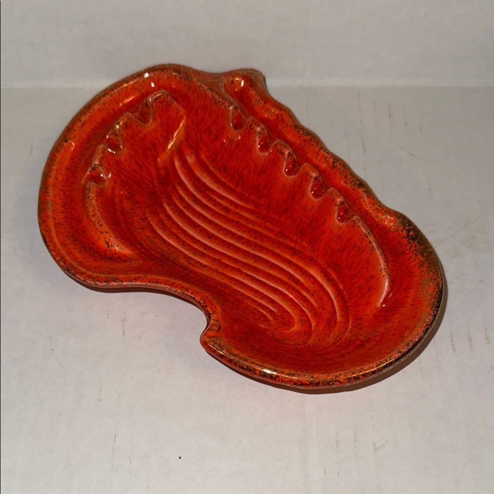 Artistic Red and Gold Trimmed Ceramic Dish California Originals 1960